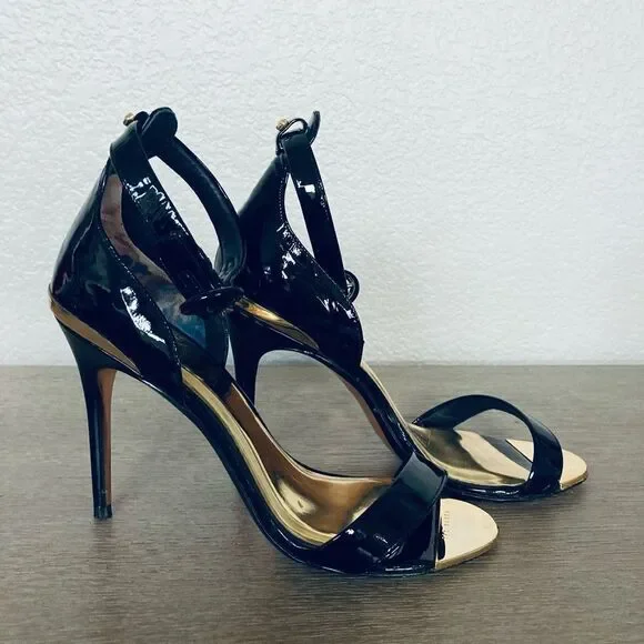 Ted Baker London Black Patent Strappy Stiletto Heels - Picture 1 of 9